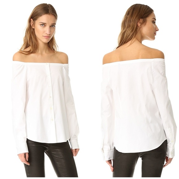 Theory Auriana Off the Shoulder White Blouse Top - Picture 2 of 8